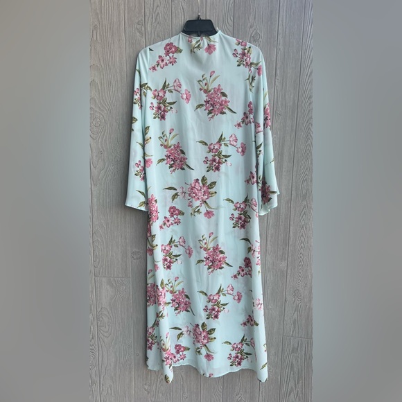Peach Love Light Blue Pink Floral Sheer Duster Kimono Cardigan Size Medium - Picture 5 of 6